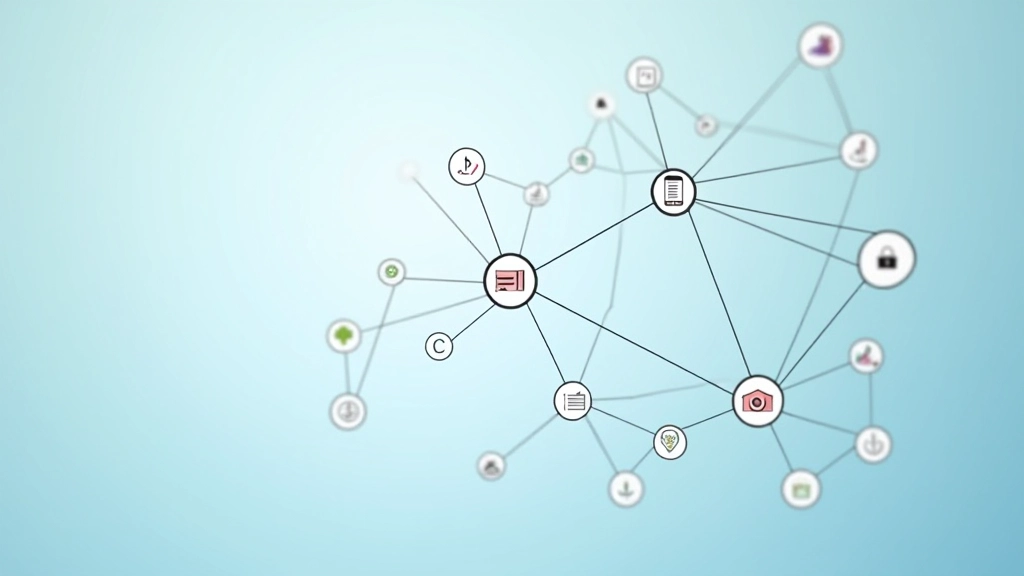 Netzwerk aus verbundenen Knoten und wirtschaftlichen Symbolen, die den Wirtschaftskreislauf darstellen